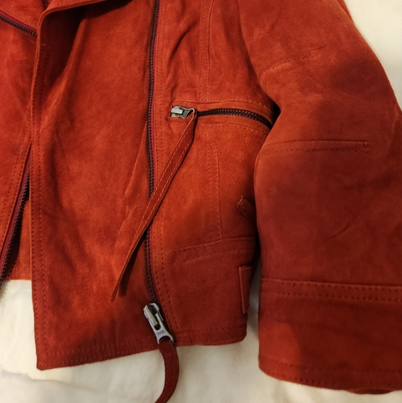 Topshop Red Suede Genuine Leather Jacket - Picture 8 of 11